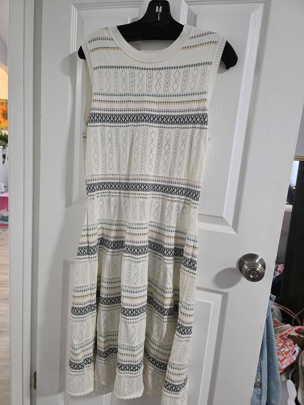 Carolina Herrera Cream Knit Midi Dress with Navy and Gold Accents
